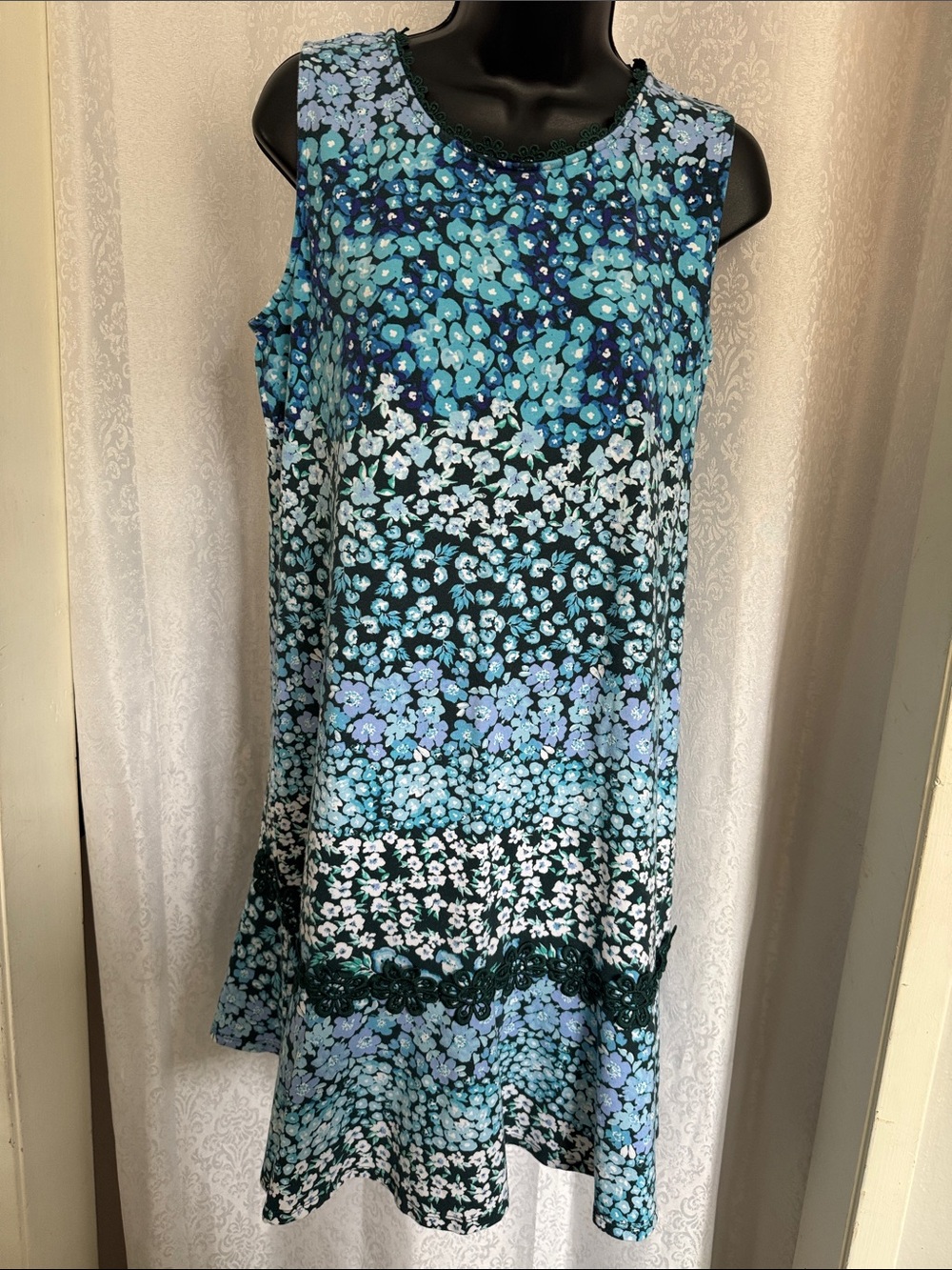 Isaac Mizrahi Teal and Navy Floral Midi Dress Sz: M